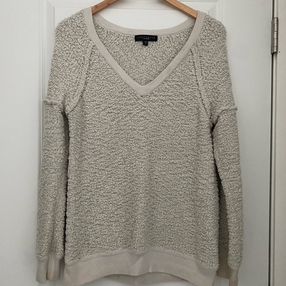 Sanctuary Textured Cream V-Neck Sweater